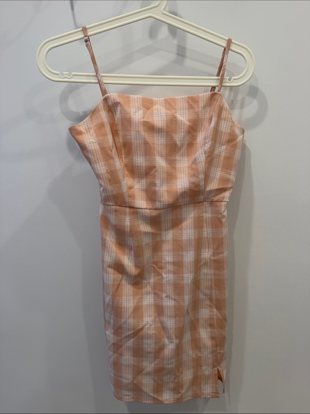bp Peach and White Plaid Mini Dress